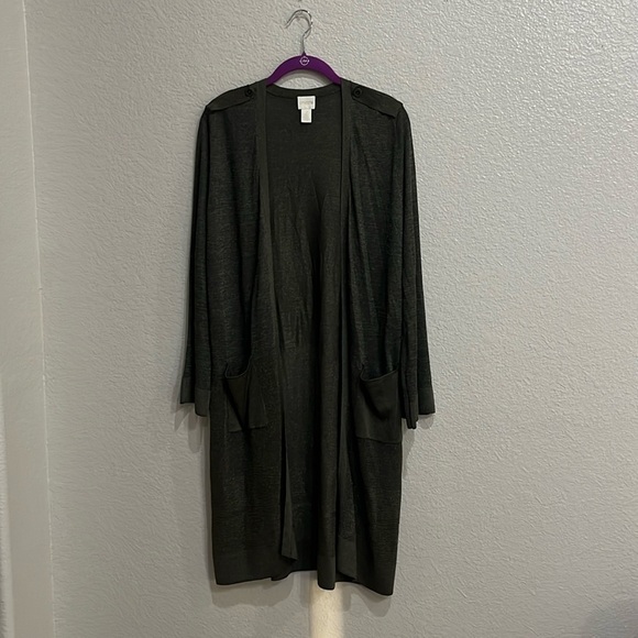 Chico's Women's Olive Green and Gold Cardigan Size Chico’s 2/Large - Picture 1 of 11